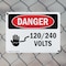 Signmission 120 240 Volts Danger Sign, Plastic, 14in W x 10in L, 2PK OS-2PACK-DS-P-1014-L-1005 - alternate 2